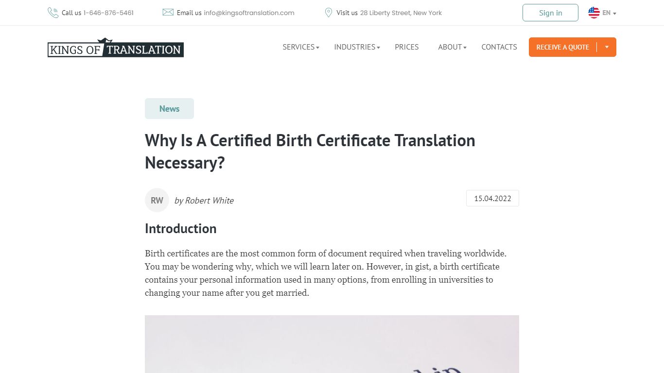 Birth certificate translation near me | Certified document translation